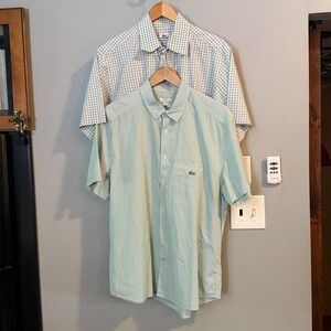 Lacoste Shirts Lot 2 Mens Short Sleeve Cotton‎ Modern Fit 44 45 Striped Checked